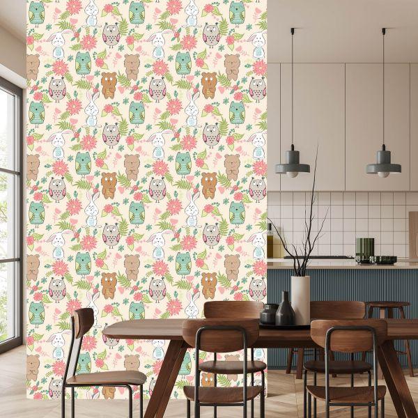 Behang Voor Kinderen - Kleurrijke Dieren En Bloemen - Afbeelding 4