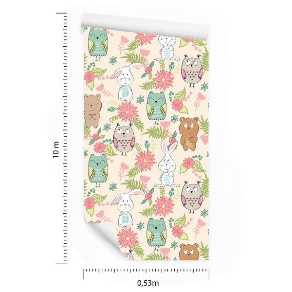 Behang Voor Kinderen - Kleurrijke Dieren En Bloemen - Afbeelding 8