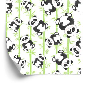 Behang Voor Kinderen - Lachende Panda's En Bamboe
