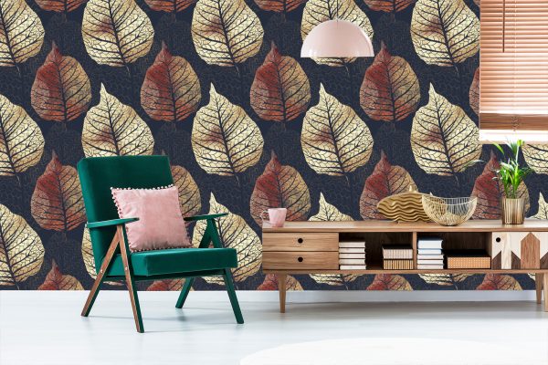 Behang Aquarel Herfst Bomen En Bladeren - Afbeelding 6