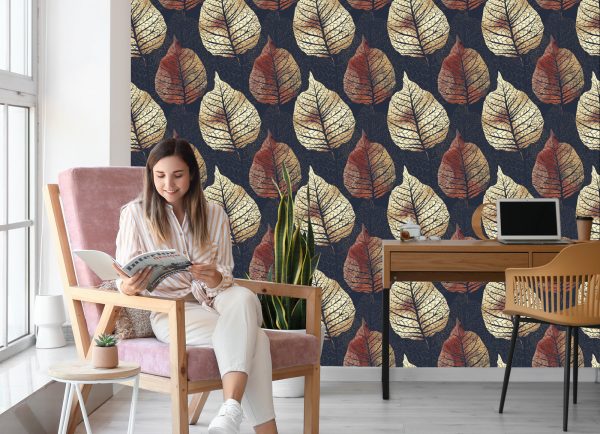 Behang Aquarel Herfst Bomen En Bladeren - Afbeelding 7