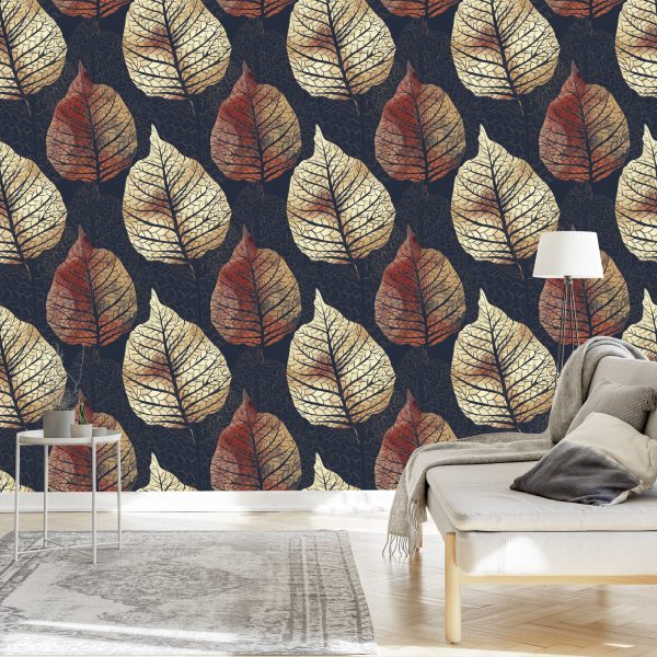 Behang Aquarel Herfst Bomen En Bladeren - Afbeelding 3