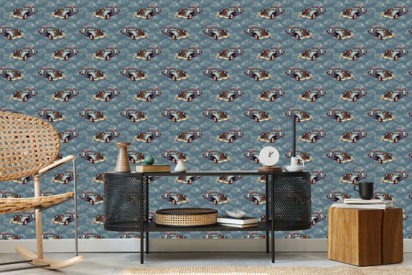 Behang Voor Kinderen - Oldtimers Beschilderd Met Waterverf In Vintage Stijl - Afbeelding 5