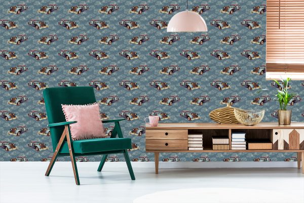 Behang Voor Kinderen - Oldtimers Beschilderd Met Waterverf In Vintage Stijl - Afbeelding 6