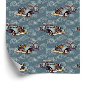 Behang Voor Kinderen - Oldtimers Beschilderd Met Waterverf In Vintage Stijl