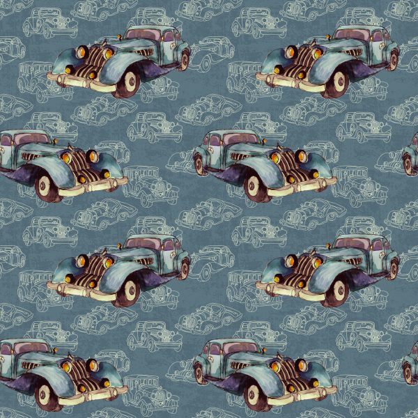 Behang Voor Kinderen - Oldtimers Beschilderd Met Waterverf In Vintage Stijl - Afbeelding 2