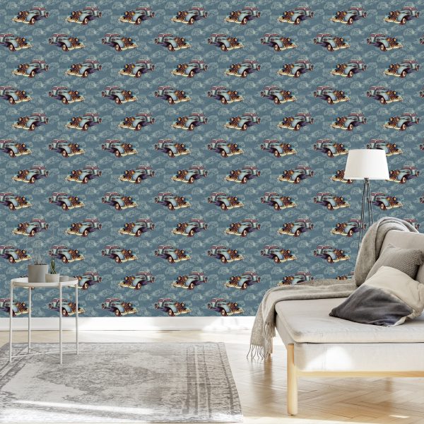 Behang Voor Kinderen - Oldtimers Beschilderd Met Waterverf In Vintage Stijl - Afbeelding 3