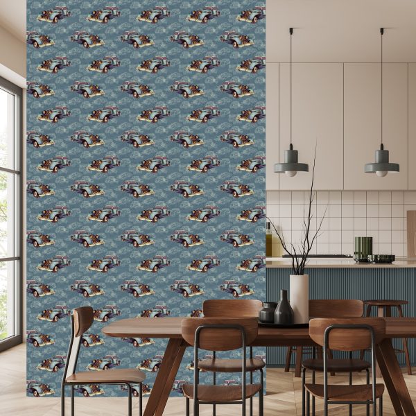 Behang Voor Kinderen - Oldtimers Beschilderd Met Waterverf In Vintage Stijl - Afbeelding 4