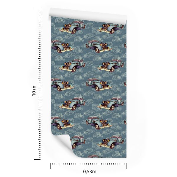 Behang Voor Kinderen - Oldtimers Beschilderd Met Waterverf In Vintage Stijl - Afbeelding 8