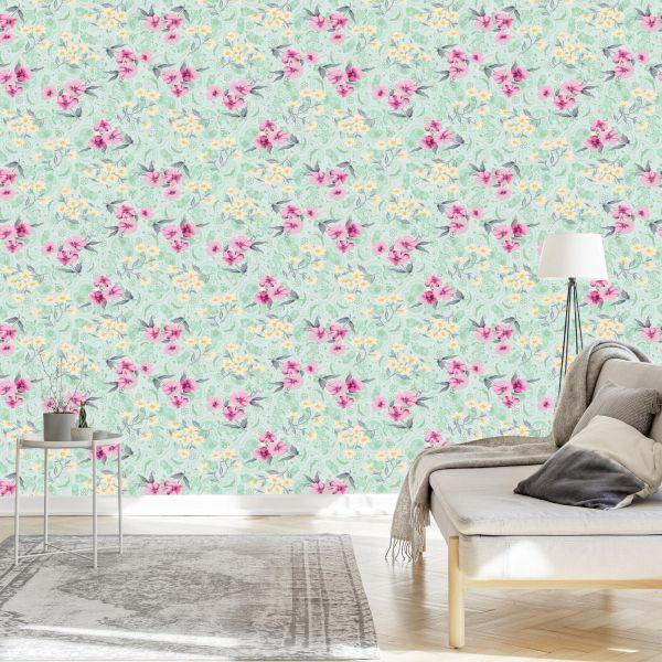 Behang Kleurrijk Bloemenpatroon - Afbeelding 3