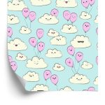 Behang Voor Kinderen - Vrolijke Wolken En Roze Ballonnen