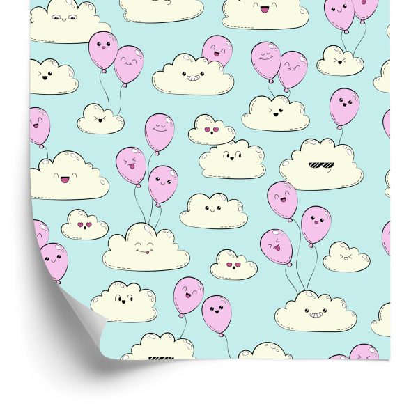 Behang Voor Kinderen - Vrolijke Wolken En Roze Ballonnen