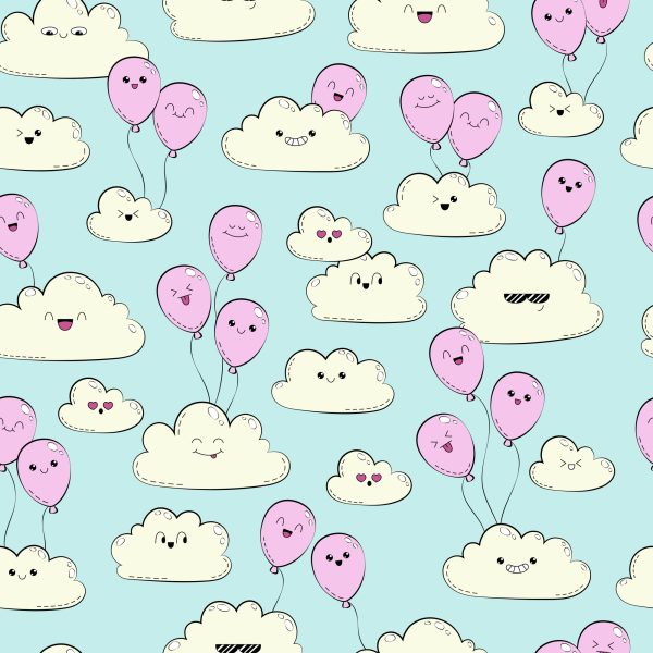 Behang Voor Kinderen - Vrolijke Wolken En Roze Ballonnen - Afbeelding 2