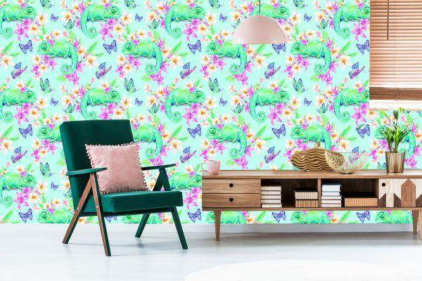 Behang Kameleons, Vlinders En Bloemen - Afbeelding 6