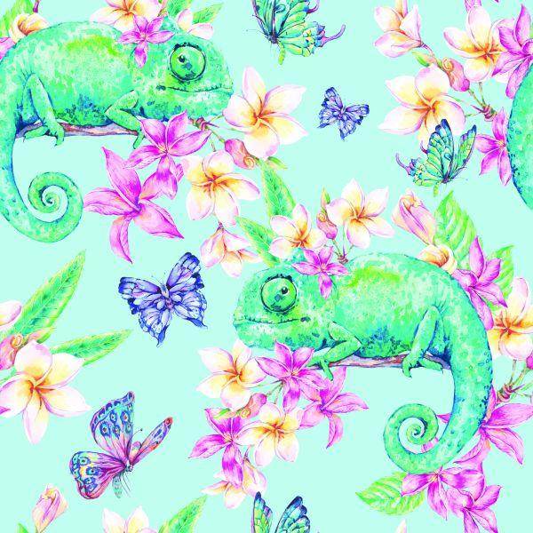 Behang Kameleons, Vlinders En Bloemen - Afbeelding 2