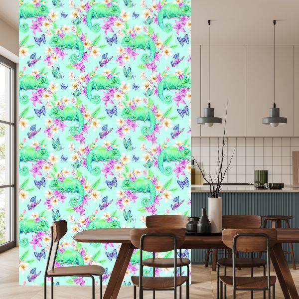 Behang Kameleons, Vlinders En Bloemen - Afbeelding 4