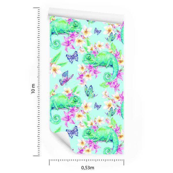 Behang Kameleons, Vlinders En Bloemen - Afbeelding 8