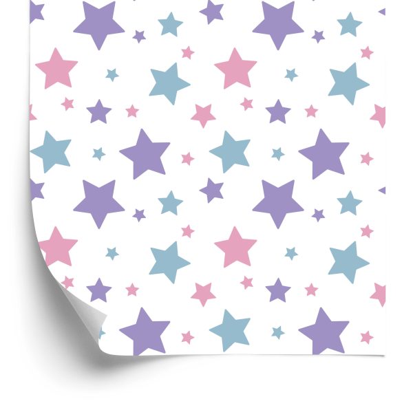 Behang Voor Kinderen - Blauwe, Roze En Violette Sterren