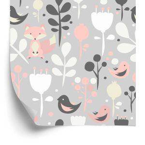 Behang Vossen Met Bloemen En Vogels