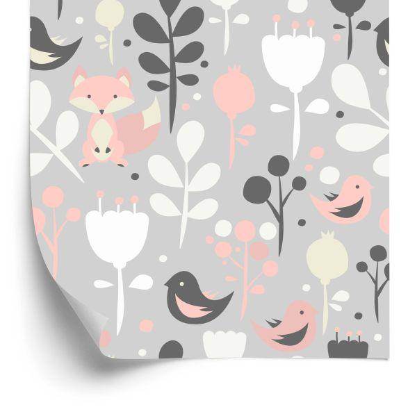 Behang Vossen Met Bloemen En Vogels