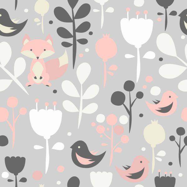 Behang Vossen Met Bloemen En Vogels - Afbeelding 2
