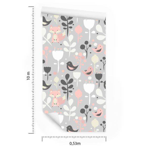 Behang Vossen Met Bloemen En Vogels - Afbeelding 8