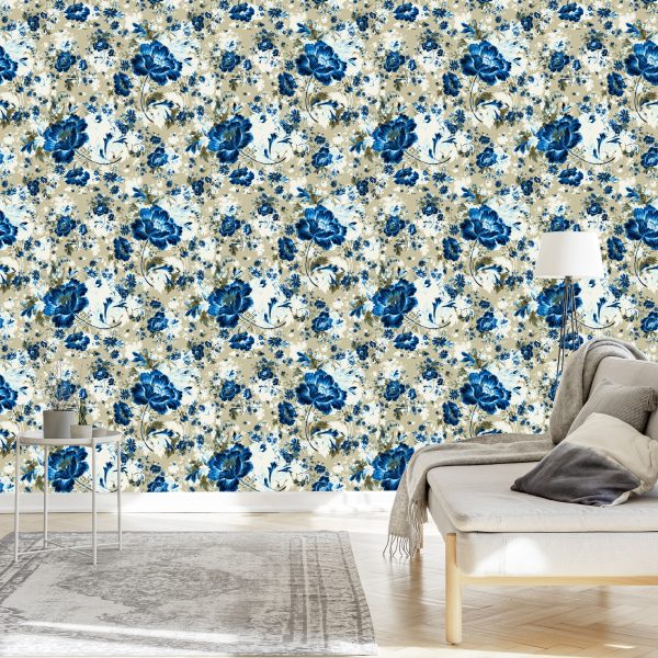 Behang Mooie Blauwe Bloemen - Afbeelding 3