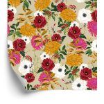 Behang Kleurrijke Bloemen In Retrostijl