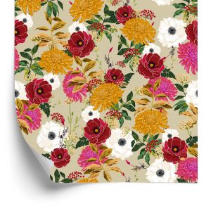 Behang Kleurrijke Bloemen In Retrostijl