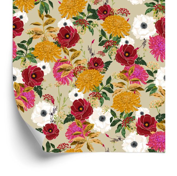 Behang Kleurrijke Bloemen In Retrostijl