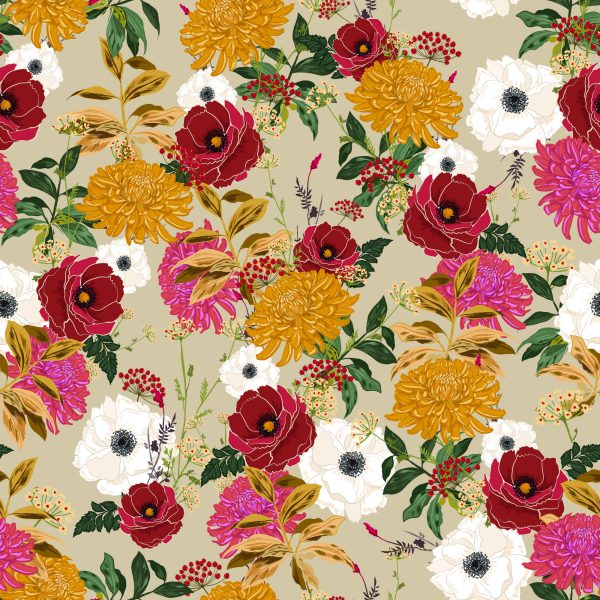 Behang Kleurrijke Bloemen In Retrostijl - Afbeelding 2