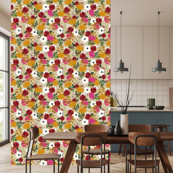 Behang Kleurrijke Bloemen In Retrostijl - Afbeelding 4