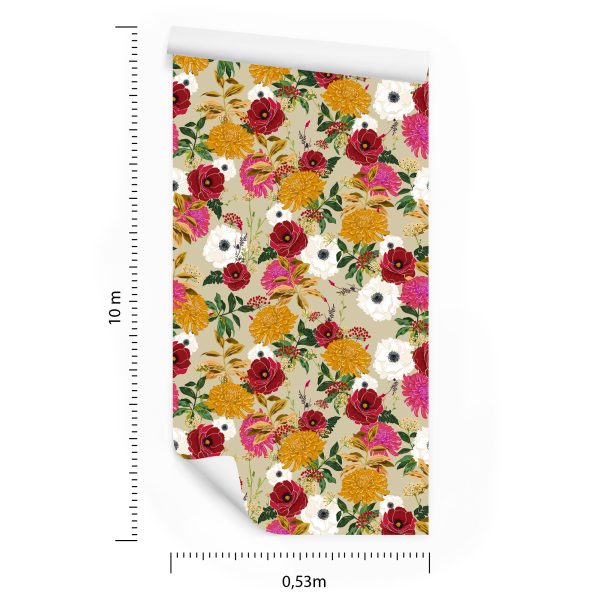 Behang Kleurrijke Bloemen In Retrostijl - Afbeelding 8