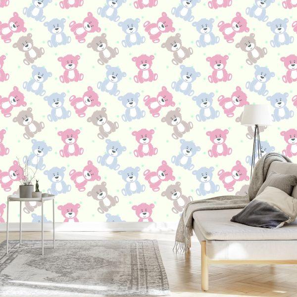 Behang Voor Kinderen - Vrolijke Teddyberen In Pastelkleuren - Afbeelding 3