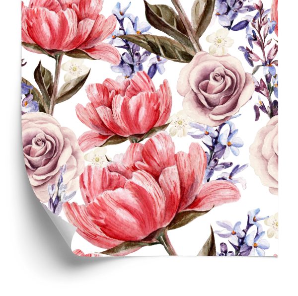 Behang Rozen Pioenen En Lavendel