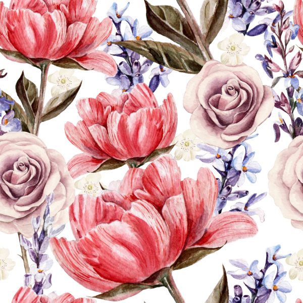 Behang Rozen Pioenen En Lavendel - Afbeelding 2