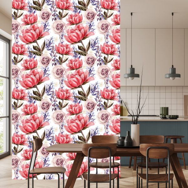 Behang Rozen Pioenen En Lavendel - Afbeelding 4