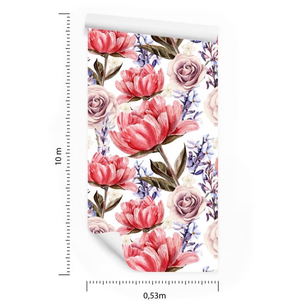 Behang Rozen Pioenen En Lavendel - Afbeelding 8
