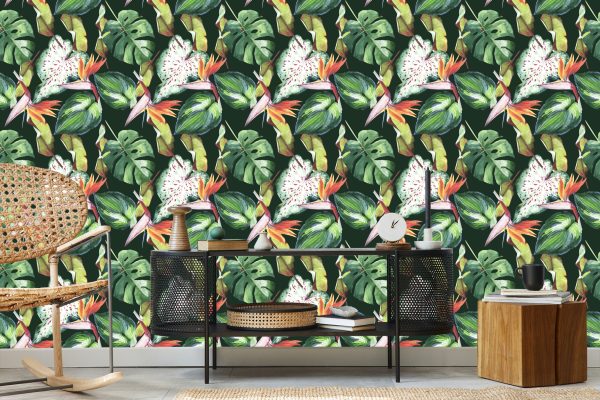 Behang Paradijsbloemen En Tropische Bladeren - Afbeelding 5