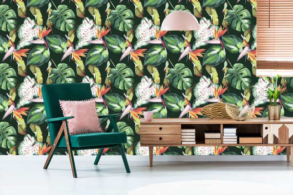 Behang Paradijsbloemen En Tropische Bladeren - Afbeelding 6
