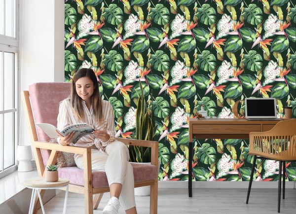 Behang Paradijsbloemen En Tropische Bladeren - Afbeelding 7