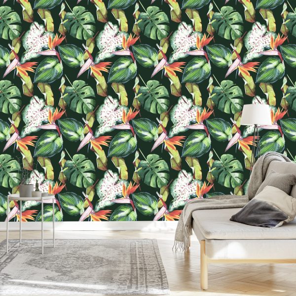 Behang Paradijsbloemen En Tropische Bladeren - Afbeelding 3