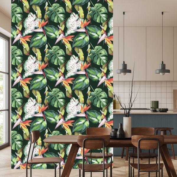 Behang Paradijsbloemen En Tropische Bladeren - Afbeelding 4