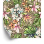 Behang Paradise Flowers, Palm Leaves En Monstera