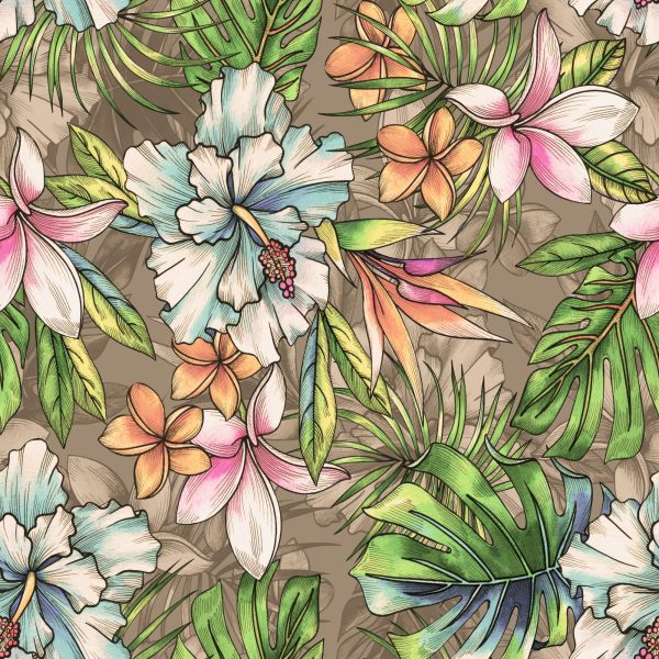 Behang Paradise Flowers, Palm Leaves En Monstera - Afbeelding 2