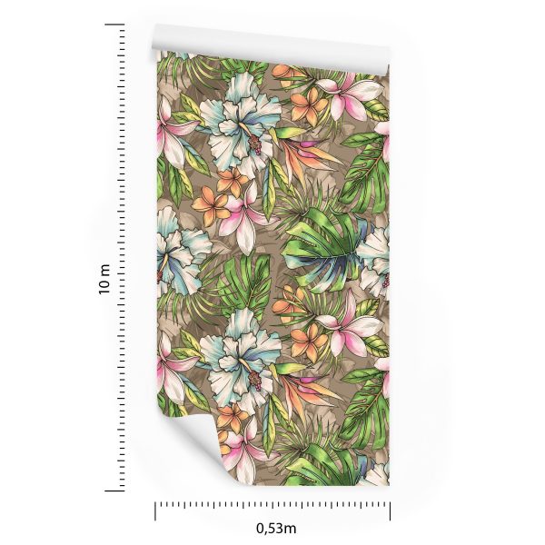 Behang Paradise Flowers, Palm Leaves En Monstera - Afbeelding 8