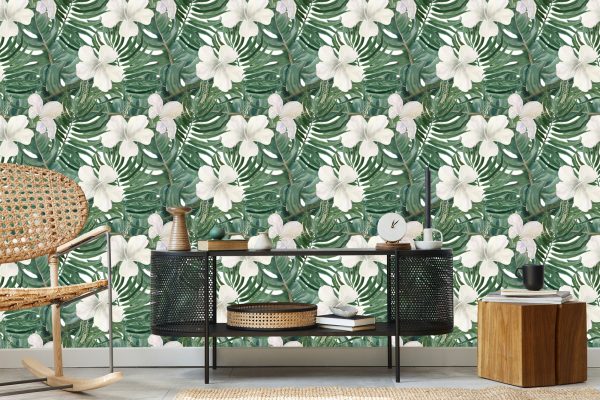 Behang Palmbladeren Met Hibiscus - Afbeelding 5