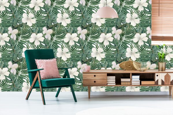 Behang Palmbladeren Met Hibiscus - Afbeelding 6