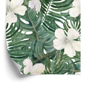 Behang Palmbladeren Met Hibiscus