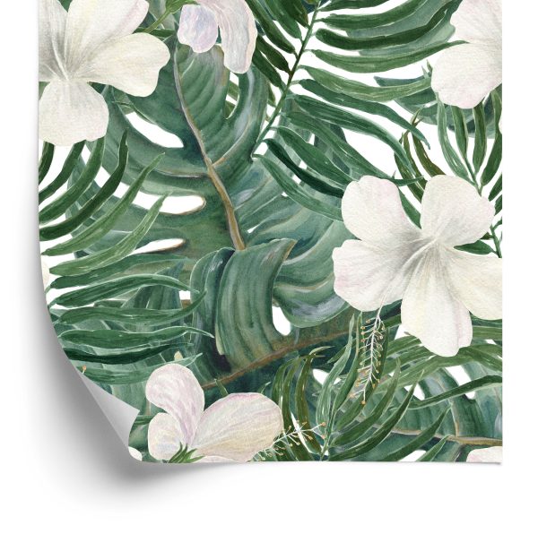 Behang Palmbladeren Met Hibiscus